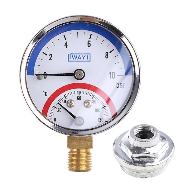 Kombinerad tryck- och temperaturmätare för gas och vatten, 0-10 bar, 0-120C G1/4