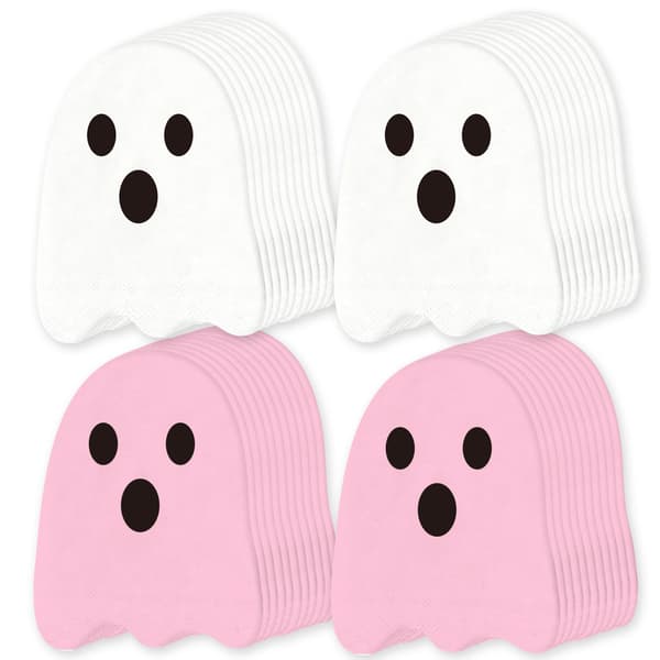 Hvide og lyserøde spøgelses Halloween festservietter, engangs cocktailpapirservietter til temabegivenheder og fester White 50 pcs
