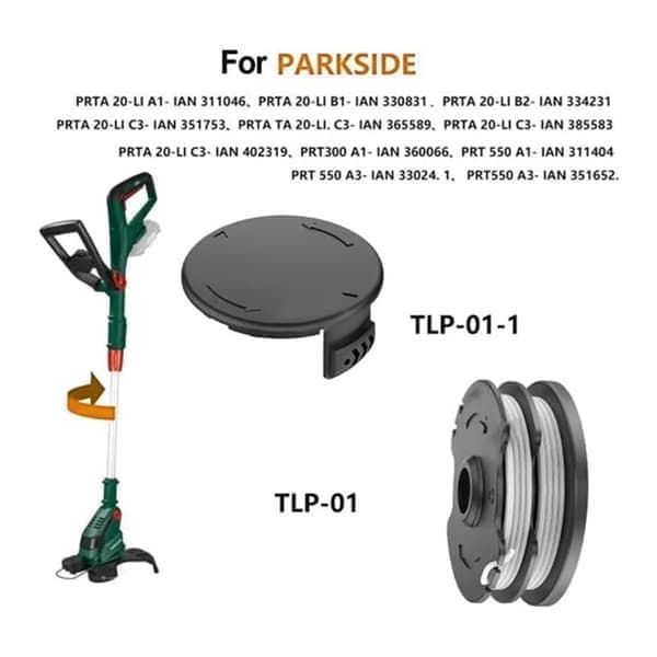 3-pakning Trimmerspoler med trimmertråd og lokk, passer Parkside gresstrimmer