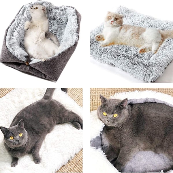 Katteseng, vaskbar fluffy kattematte - 2-i-1 myk sofateppe