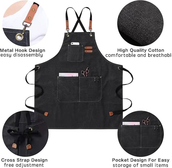 Køkkenforklæde til mænd og kvinder - BBQ Grillning Bagning Madlavning Unisex Sort Håndlavet Justerbar