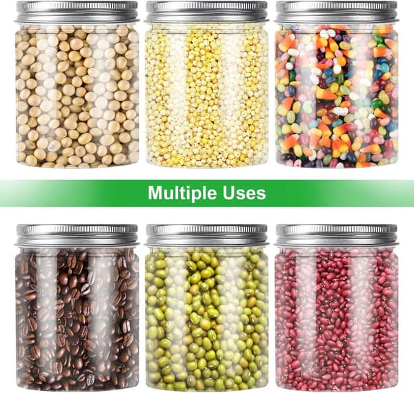 Set of 6 Clear Plastic Jars with Lids - Leak-Proof Clear Plastic Jars