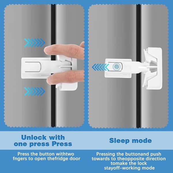 Refrigerator Lock for Child Safety, 4-Pack ABS Self-Adhesive Drill-Free Lock, 2 Black and 2 White for Single Door Refrigerators