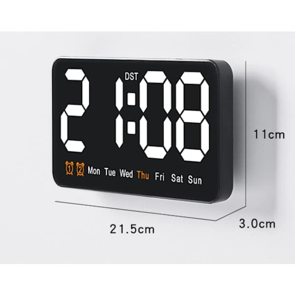 Digital Vægur, LED Digitalt Ur, 12/24 Timer, Store Tal, Lydløs, Blå blå blue