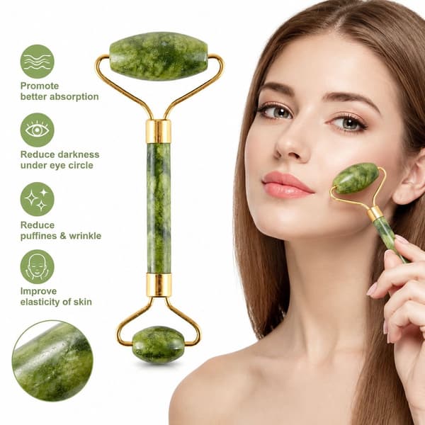 Grön Jade Roller och Gua Sha-set - 5 delar naturlig jade-ansiktsroller för ansiktsmassage och lymfdränage