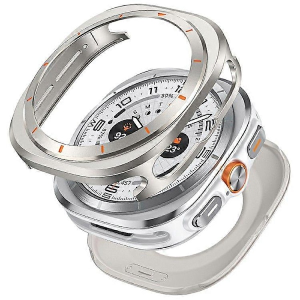 Skyddsfodral för Samsung Galaxy Watch Ultra 47mm, Klockram i aluminium PC{ee】 Titanium Orange