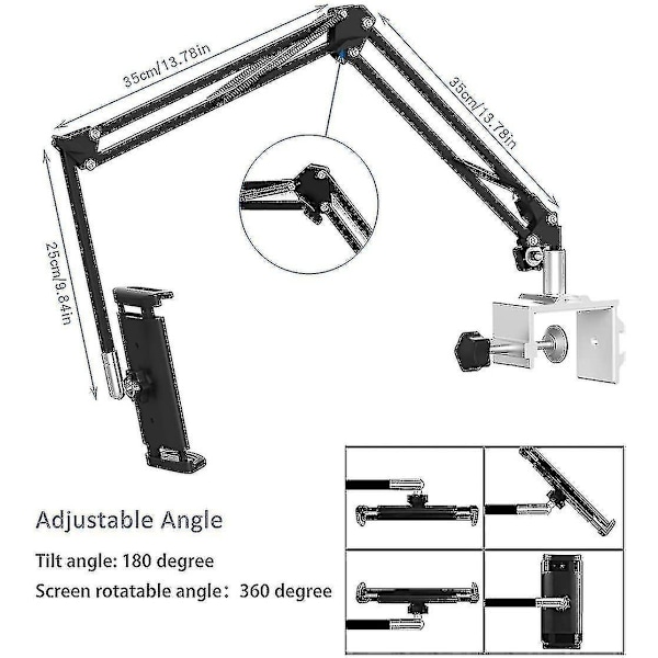 Tablettiteline sänkyyn, säädettävä ja kokoontaitettava 360 asteen kierrolla iPhone, iPad, matkapuhelin, tabletille{EE}