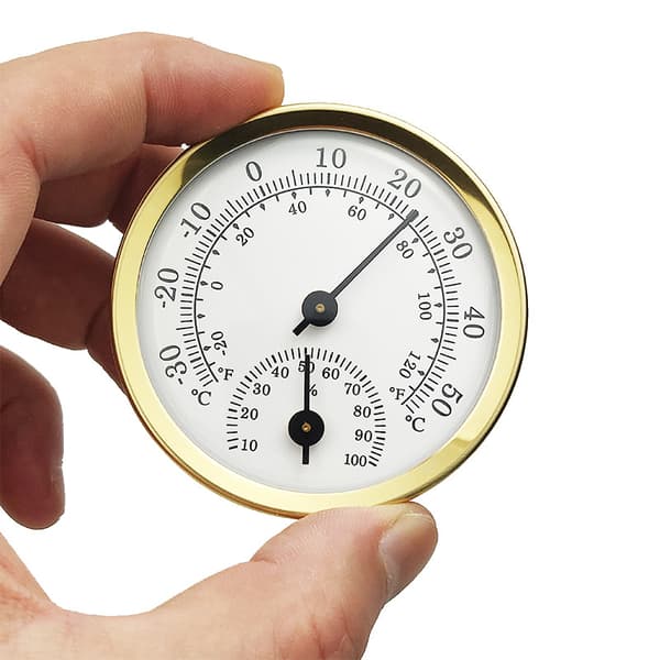 Analogt hygrometer temperaturmåler innendørs termometer gull