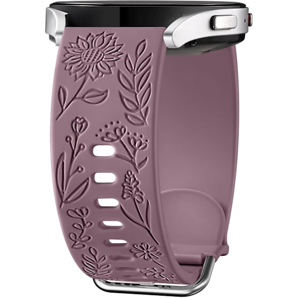 Auringonkukalla kaiverrettu ranneke, yhteensopiva Samsung Galaxy Watch 7 6 5 4 40mm 44mm naisten kanssa, 20mm pehmeä silikoniranneke Galaxy Watchille[ee] Smoke Violet
