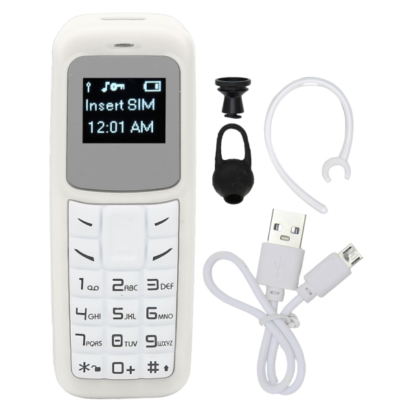 Mini Mobil mobiltelefon Liten mobiltelefon Bluetooth Headset Dialer med öronkrok stöd SIM 0,66 tum Vit