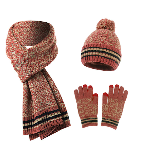 Winter Hat Scarf Set Ladies Warm Knitted Beanie Gloves Scarf Hat