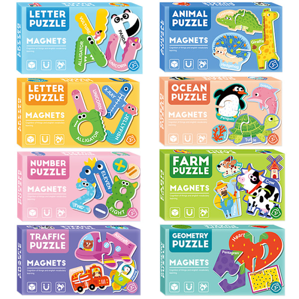 Magnetiskt barnpussel 3~6 år, baby multi-tema bokstav djur nummer kognition tidig utbildning upplysning pussel 1