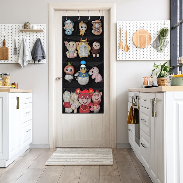 Hængende Opbevaringspose til Legetøj på Dør, Skostativ, Organizer, Sparer Opbevaringsplads, Pose til Samling, Plyslegetøjs Holder Black