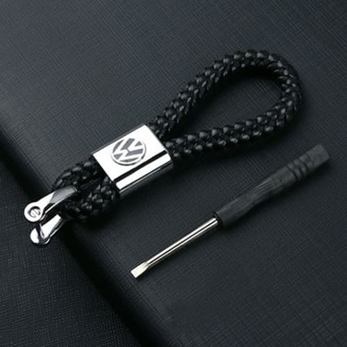 VW Woven Volkswagen Logo Leather Keychain Black One Size
