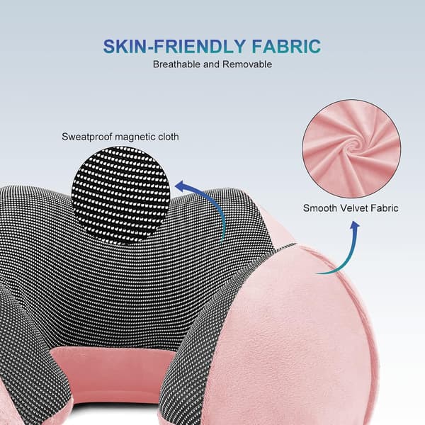 Justerbar Reisepute i Memory Foam med Ørepropper og Øyemaske Rosa for Fly og Bil