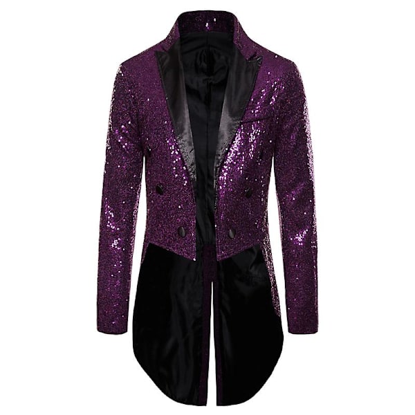 Menn Skinnende Sekvens Glitter Utsmykket Blazer Jakke Menn Nattklubb Prom Dress Jakke Dress Homme Sangers Scene Klær Smoking Ny Lilla Purple 2XL