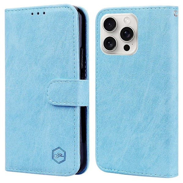iPhone 16 Pro -kotelo, yksivärinen nahkainen taitettava jalustallinen lompakkokotelo - Musta Monivärinen{ee} Multicolor Baby Blue