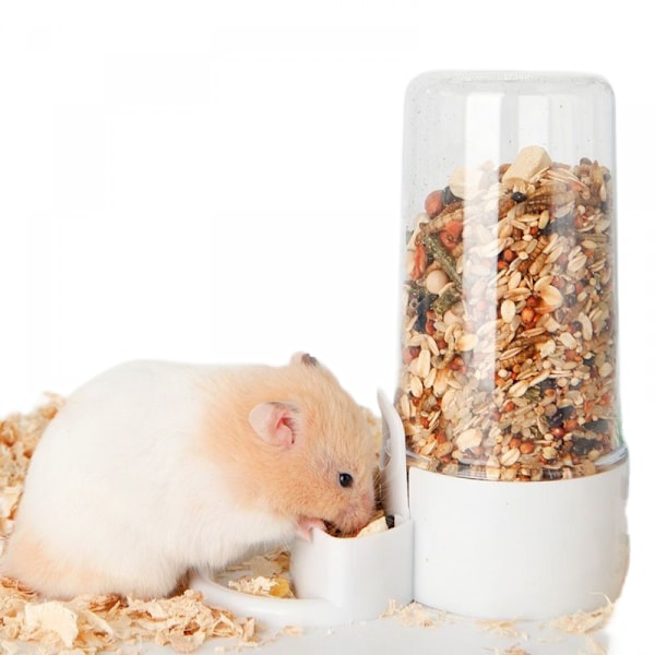 Hamsterfoderautomat Lille Automatisk Foderdispenser Gennemsigtig Stående Foderplastbeholder til Gerbil Suger Glider
