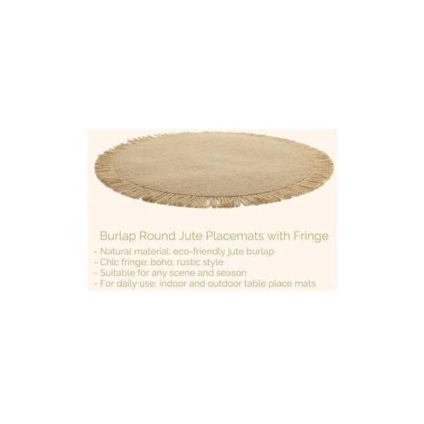 Spisebordsett med 4 runde bordbrikker i jute stoff, bordbrikker sirkel av rustikk Dia Farm 38 cm, for kjøkken, spisestue, bryllup, Ho, jul