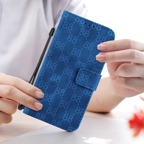 Dobbelt 8-format reliefbeslag kortholder pung etui egnet til iPhone 7/iPhone 8/SE (2020), lavet af PU-lædermateriale Blue
