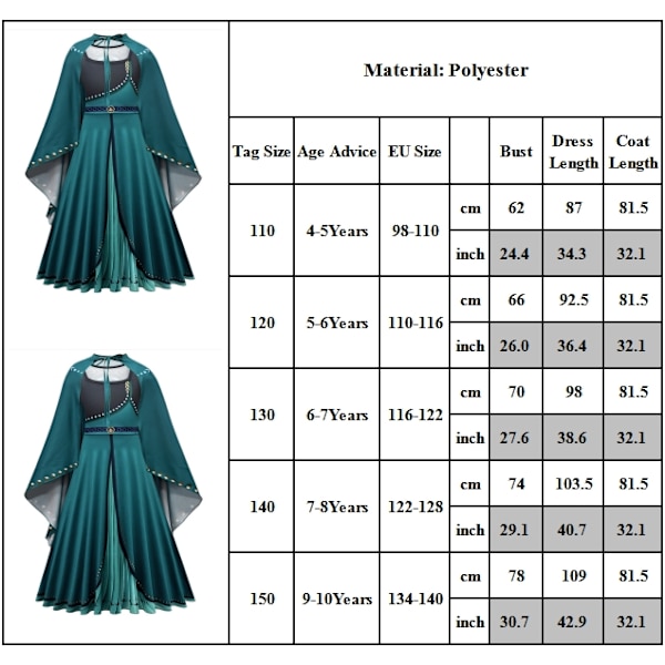 Klänningskjol för Prinsessan Anna - Barnkostym - flickkjol - Prins grön{ee} green 140cm