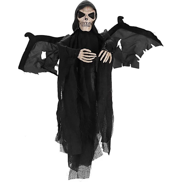 Halloween-koriste valolla - Riippuva aaveskeletri äänellä, riippuva luuranko, Spookhouse-kauhuskeletrilelu, riippuva aave naamiaisiin, N