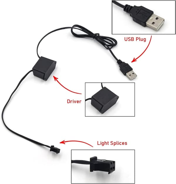 (ee) Car LED interiør lysstripe USB Neon Wire Light Kit 5M/16.5ft Bil dekorasjoner LED lys for bil interiør (Blå)