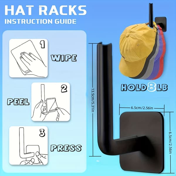 Punch Free Hat Opbevaringskrog Selvklæbende Plastik Bøjle Black 2pcs