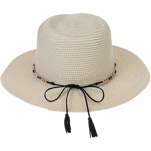 Sommer Stråhat, Bred Skygge Foldbar Dame & Herre, One Size, Strandhat beige + milk white