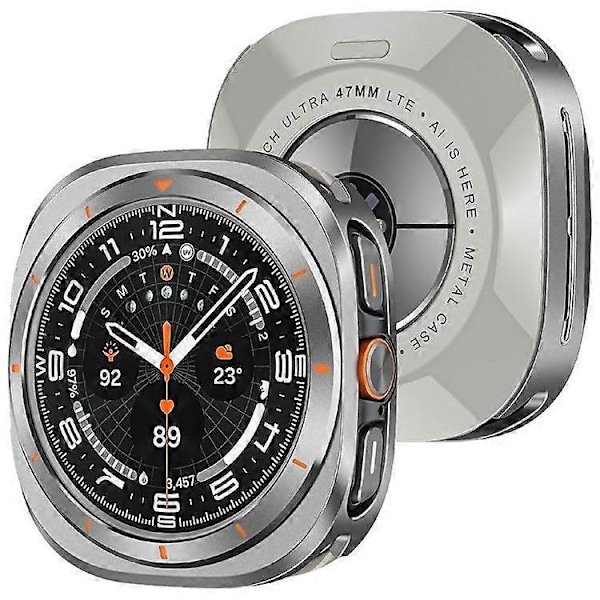 Skyddsfodral för Samsung Galaxy Watch Ultra 47mm, Klockram i aluminiumlegering PC{ee】 Grey Orange