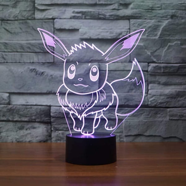 3D Illusions Pokemon_ LED nattlys, 7 farger gradvis endring USB berøringsbryter 3D visuelle lys for feriegaver eller hjemmeinnredning