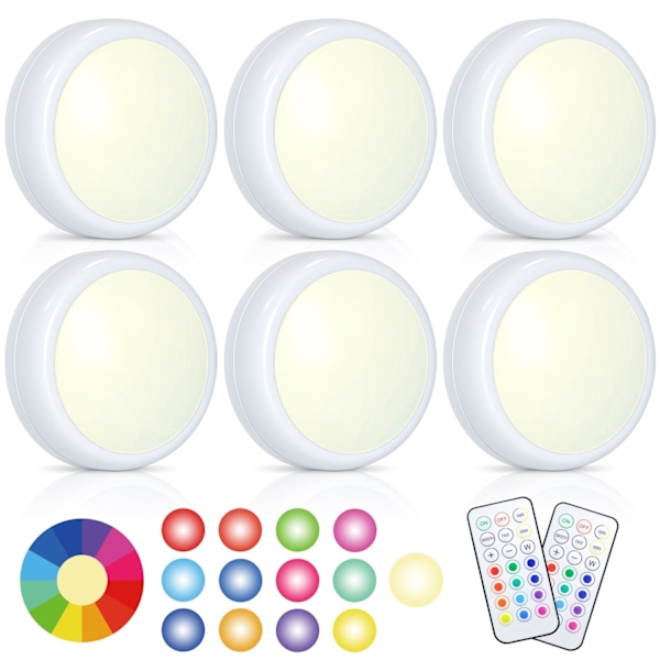 LED-valaisimet 6 kpl, 2 kaukosäädintä, RGB-suunnittelu, useita värejä white