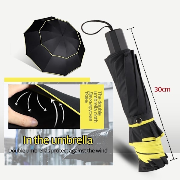 (ee)3 Foldbar Dobbelt Stor Paraply Vindmodstand Golfparaply rode