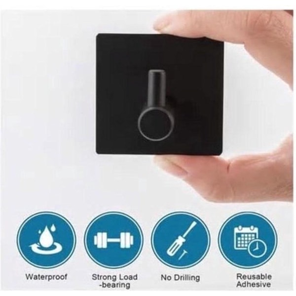 Self-Adhesive Towel Hooks - 4-Piece Wall Mounted Hooks - Black Modern Design Bathroom Hooks