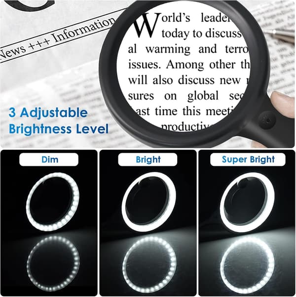 Reading Magnifier, 60X 30X 33LED Magnifying Glass with Light, USB Rechargeable LED Magnifier, 3 Light Modes, Illuminated Magnifier for