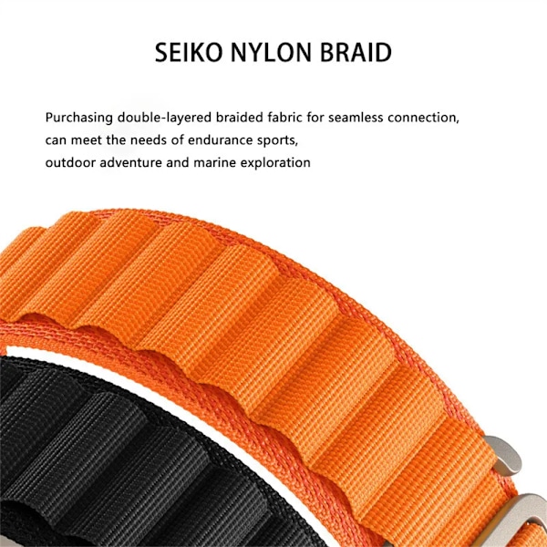 Nylon Alpine Loop -ranneke Apple Watch Ultra 9/8/7/6/SE/5 44/45/49mm, oranssi Orange 42/44/45/49mm