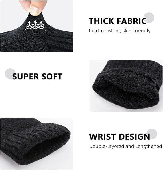 Vinter Touchscreen Handsker Unisex Bløde Varme Femfinger Design 16 cm Sort