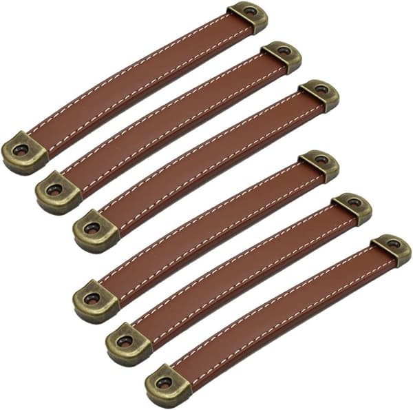 Sæt med 6 læderhåndtag Vintage lædermøbelhåndtag Skab