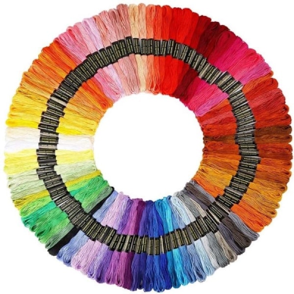 Broderitråd (100 Hespler) – 8m Regnbuefarger 6 Tråder Bomull Broderi Vatt Sett – DIY Garntråd for Håndverk, Korssting, Vennskapsarmbånd{EE}