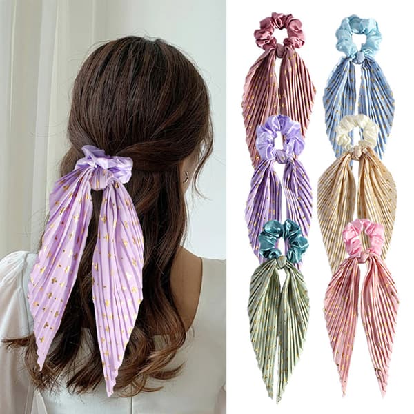 Håndlavet Vintage Flæse Hår Scrunchie, Retro Bånd Hestehale Elastik Hårbånd til Kvinder og Piger Sky blue