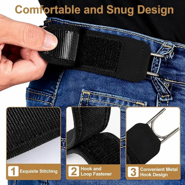 Velcro-talje 2-pak elastisk spændeløst bælte med justerbar metalkrog og åndbart usynligt taljebånd til bukser og jeans black