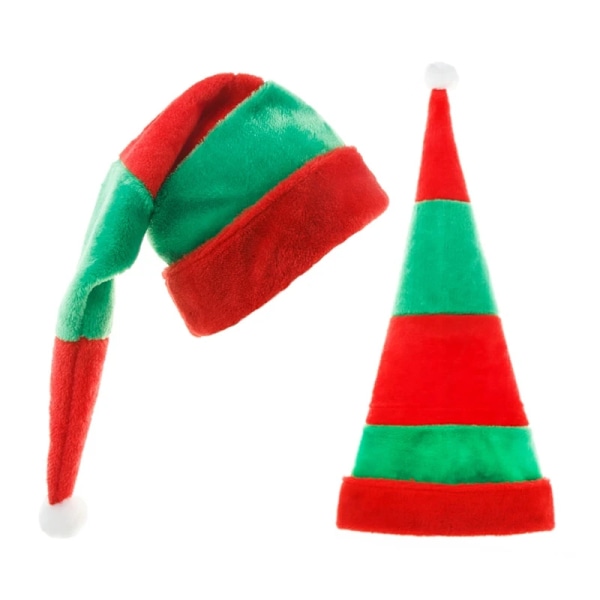 Julemandshat med kvast Rød Grøn Stribet Julemandshat Blød Juledekoration Festartikler Kostume