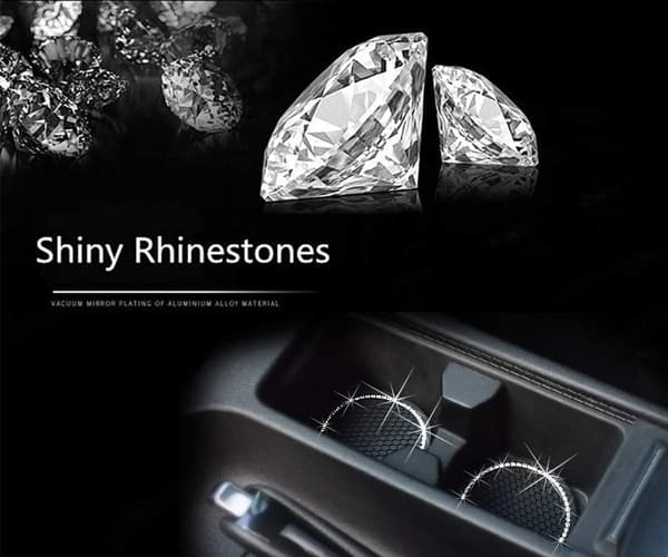 Universal Bling Cup Holder Insert Coaster Car Interior Accessories - 2.75 inch Silicone Anti Slip Crystal Rhinestone Car Coasters (2-pack)