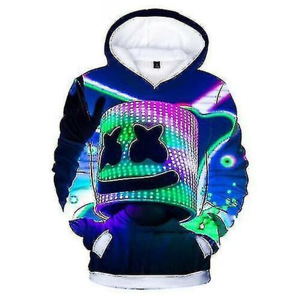 Børne Marshmello Neon Dj 3D Printet Hoodie Sweatshirt Jakke Trøje Blå Blue 130cm (6-7Years)