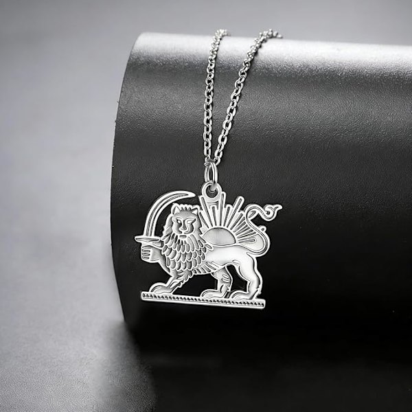Iransk Løve og Sol Halskæde, Rustfrit Stål silver