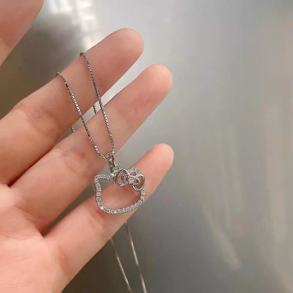 Nya Hello Kitty Halsband Diamanthalsband För Kvinnor Mode Flicka Hjärta Nyckelbenskedja Liten Design Tröja Kedja Vän presenter