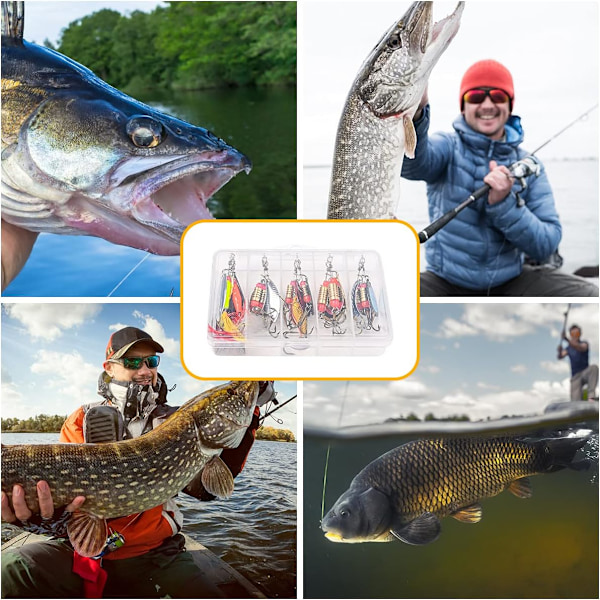Spinner blinksett, 16 deler fiske fungerer med treble kroker, paljetter kunstig agn for ørret, abbor, laks, gjedde