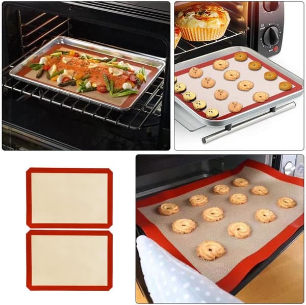 Silikone Bagemåtte Sæt Med 2 Genanvendelige Non-Stick Bageplader Til Småkager Brød Macarons Mørkegrå 41,9 cm X 29,5 cm