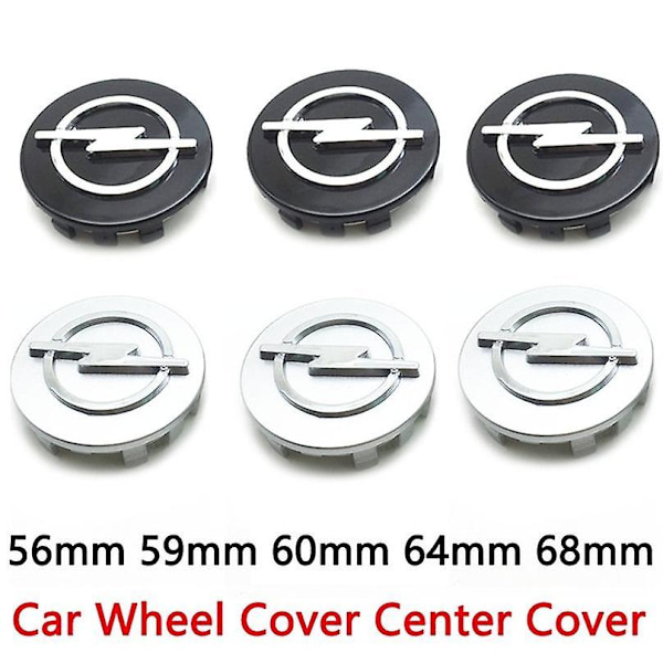 st 60mm Silver och Svart Bil Hjulnavkapslar 56mm 59mm 60mm 64mm 68mm Skydd för Opel Astra Mokka Insignia Zafira Corsa Tigra Emblem Logotyp Märke