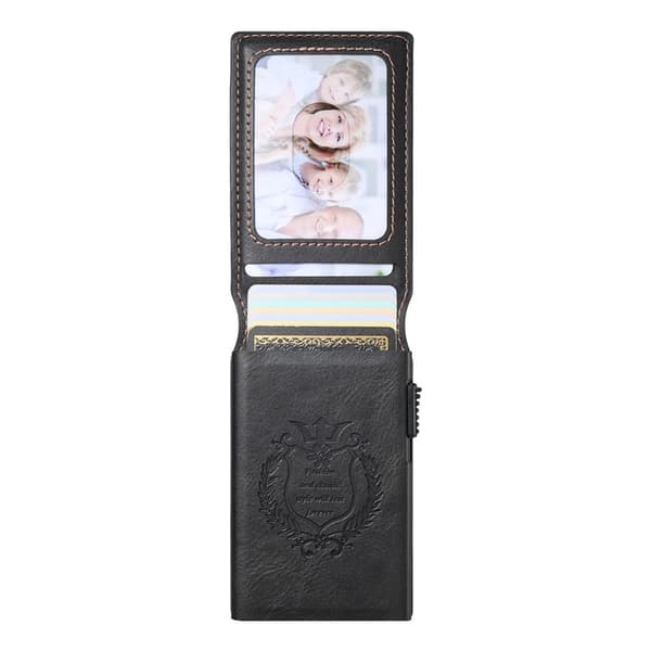 SUTENI Card Holder Automatic Pop-Up Metal Imprint Waxy Texture Svart 111